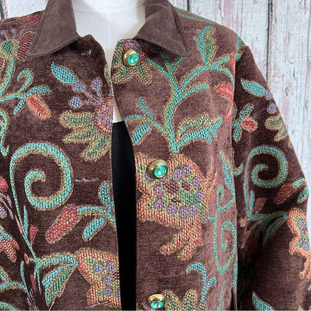 Vintage Maggie Sweet Floral Tapestry Rug Chenille Blazer Coat Jacket Size Medium - Picture 3 of 16